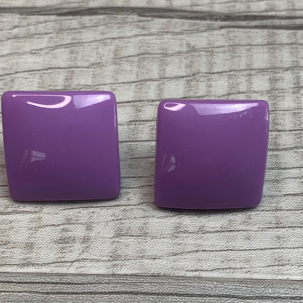 Vintage Purple Square Stud Earrings Retro 80s Geometric Glossy Post Backs 5601